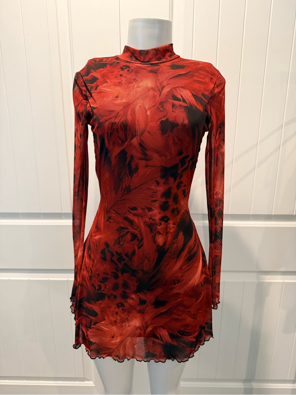 Windsor Red & Black Abstract Long-Sleeve Bodycon Dress